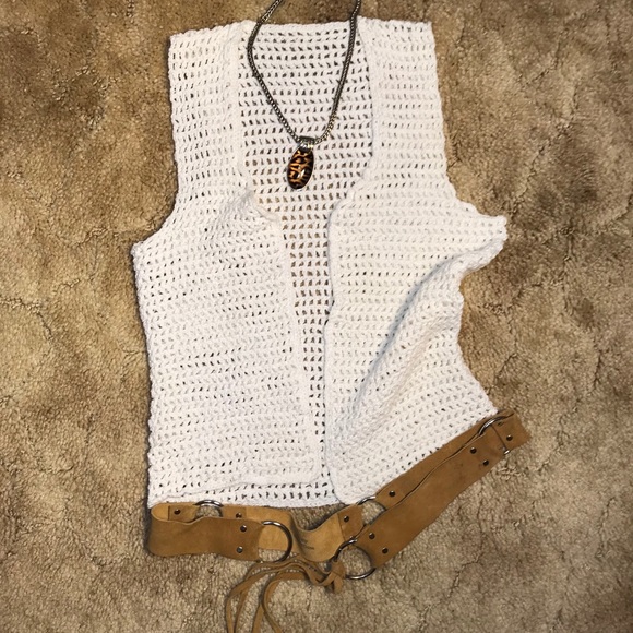Hand Crafted Jackets & Blazers - Trendy Boho White Crocheted Vest. Size Small